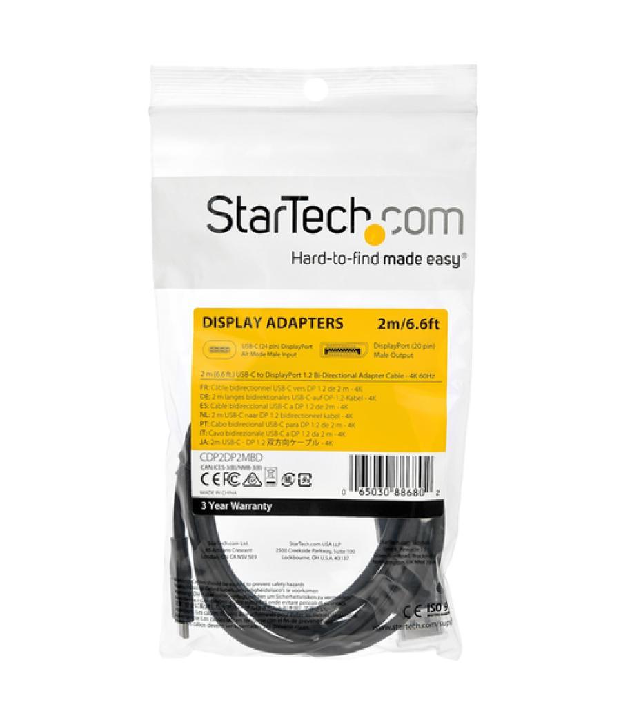 StarTech.com Cable de 2m USB C a DisplayPort 1.2 de 4K a 60Hz - Cable Adaptador de Vídeo Bidireccional DP a USB-C o USB-C a DP R