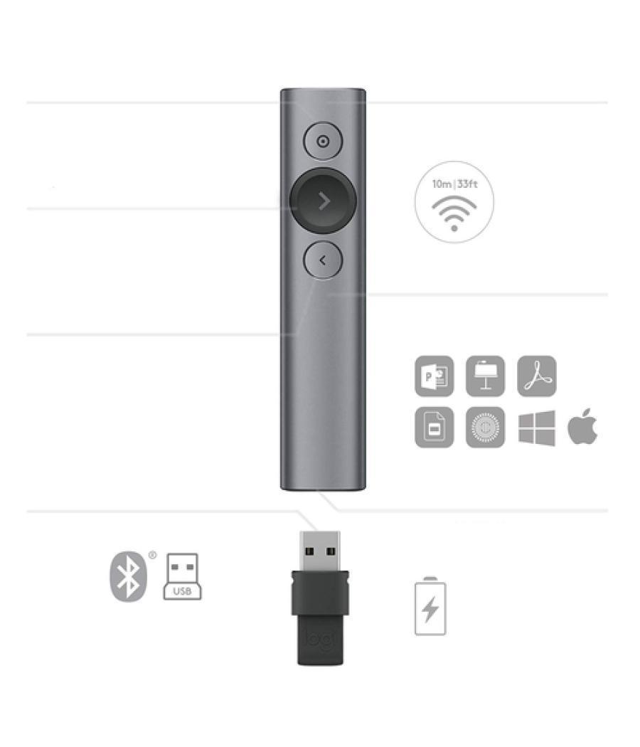 Logitech Spotlight apuntador inalámbricos Bluetooth/RF Gris