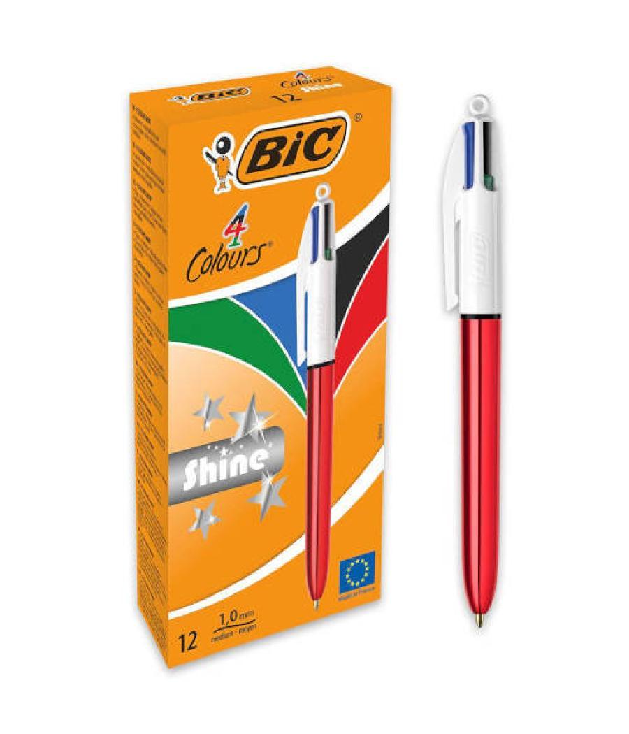 Boligrafo de 4 colores shine 1mm con cuerpo rojo metálico bic 982877