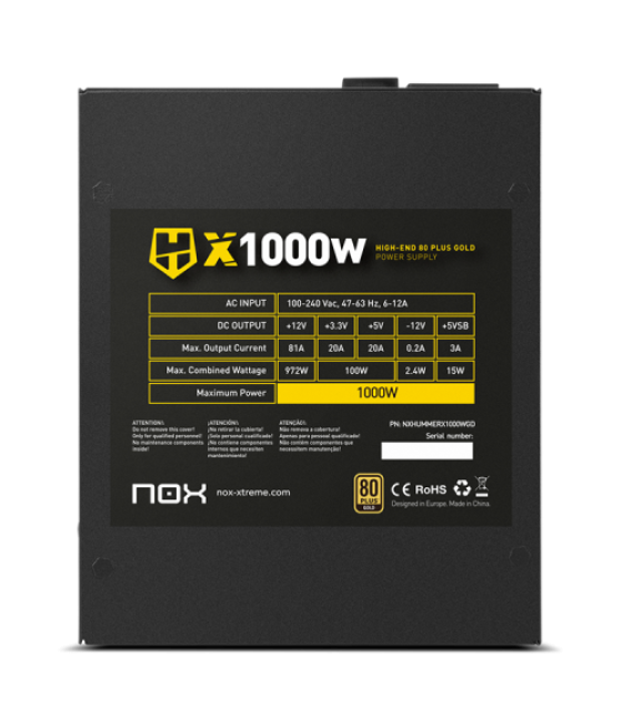 Nox hummer x 1000w plus gold unidad de fuente de alimentación 24-pin atx negro