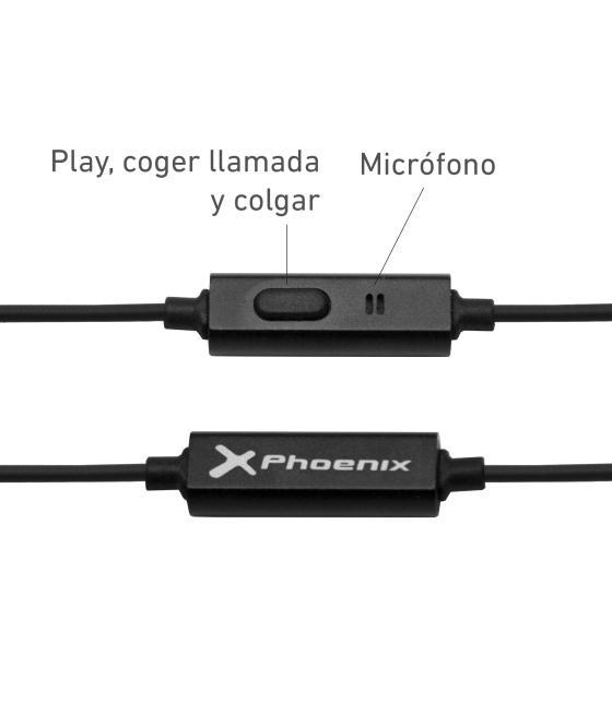Auriculares phoenix de botón con microfono manos libres colgar y descolgar en cable conector jack 3.5 color negro
