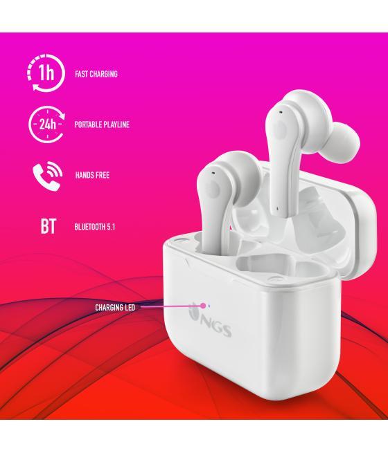 Auriculares inalambricos ngs artica bloom white bluetooth 5.1 + estuche de carga - blanco