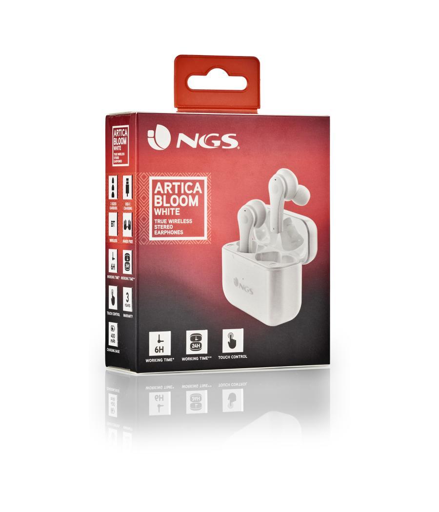 Auriculares inalambricos ngs artica bloom white bluetooth 5.1 + estuche de carga - blanco