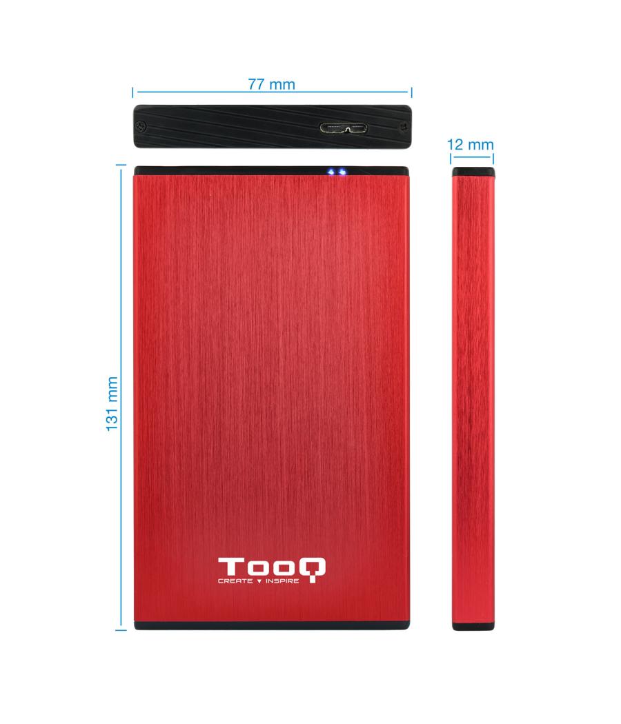 Caja externa tooq tqe - 2527r para hdd 2.5pulgadas 9.5mm sata 3 usb 3.2 rojo