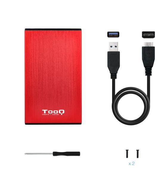 Caja externa tooq tqe - 2527r para hdd 2.5pulgadas 9.5mm sata 3 usb 3.2 rojo
