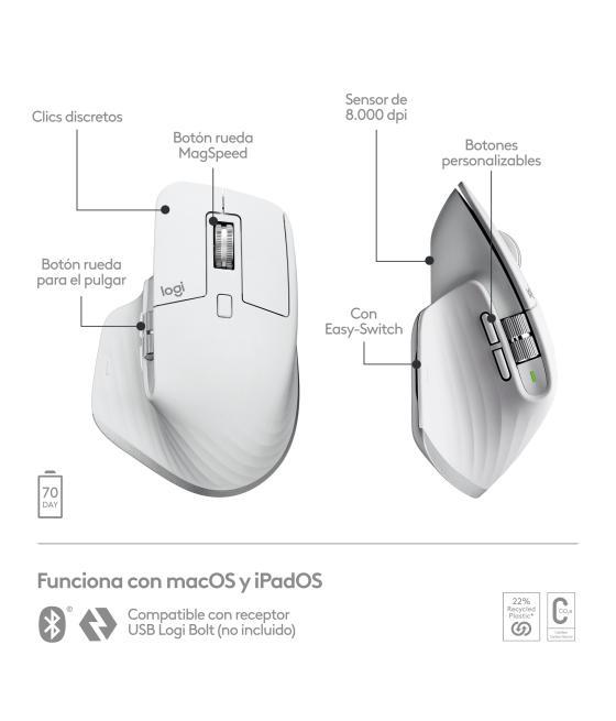 Mouse raton logitech mx master 3s para mac wireless inalambrico 8000dpi gris palido