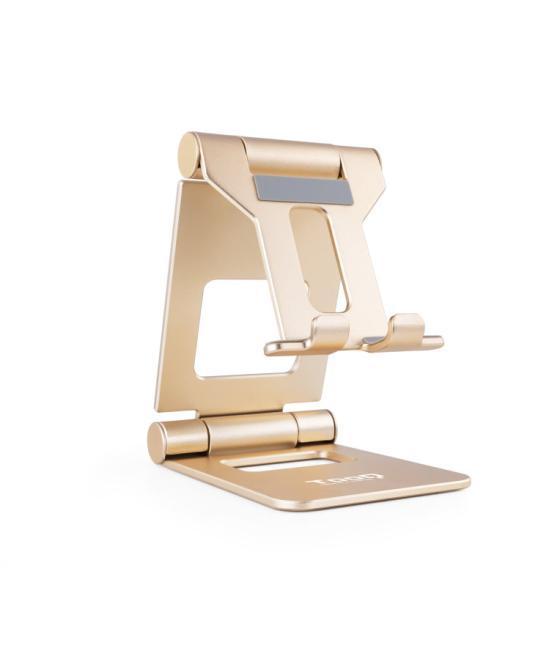 Soporte sobremesa tooq para telefono - tablet plegable slim dorado