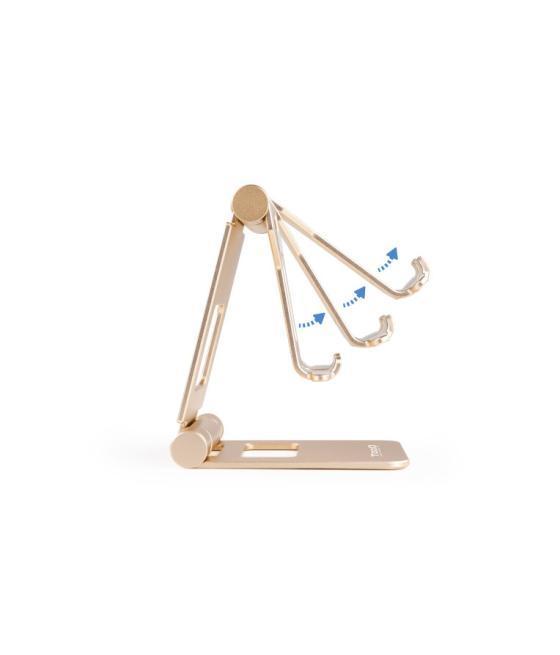 Soporte sobremesa tooq para telefono - tablet plegable slim dorado