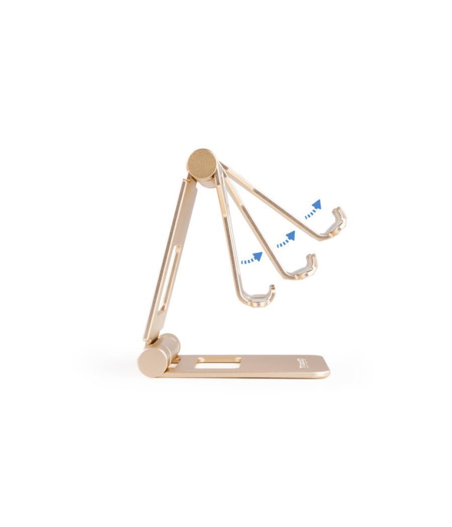Soporte sobremesa tooq para telefono - tablet plegable slim dorado