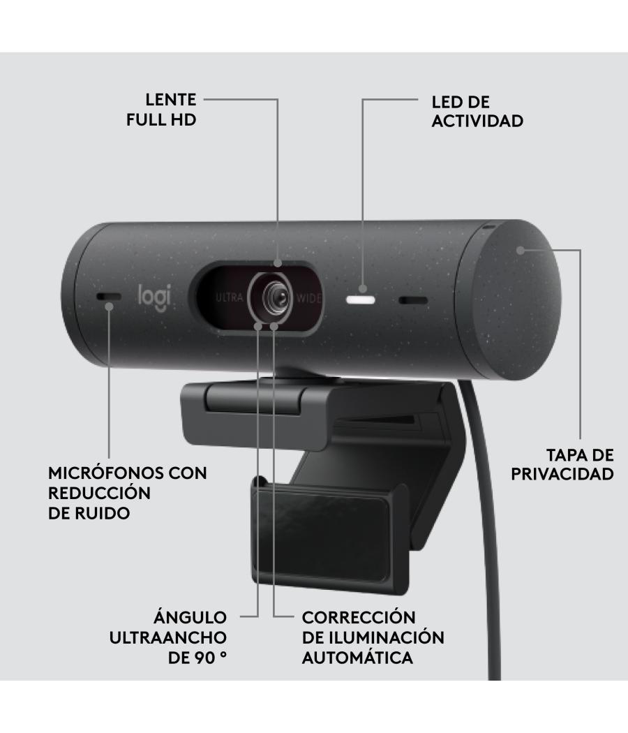 Webcam logitech brio 500 grafito full hd - usb tipo c