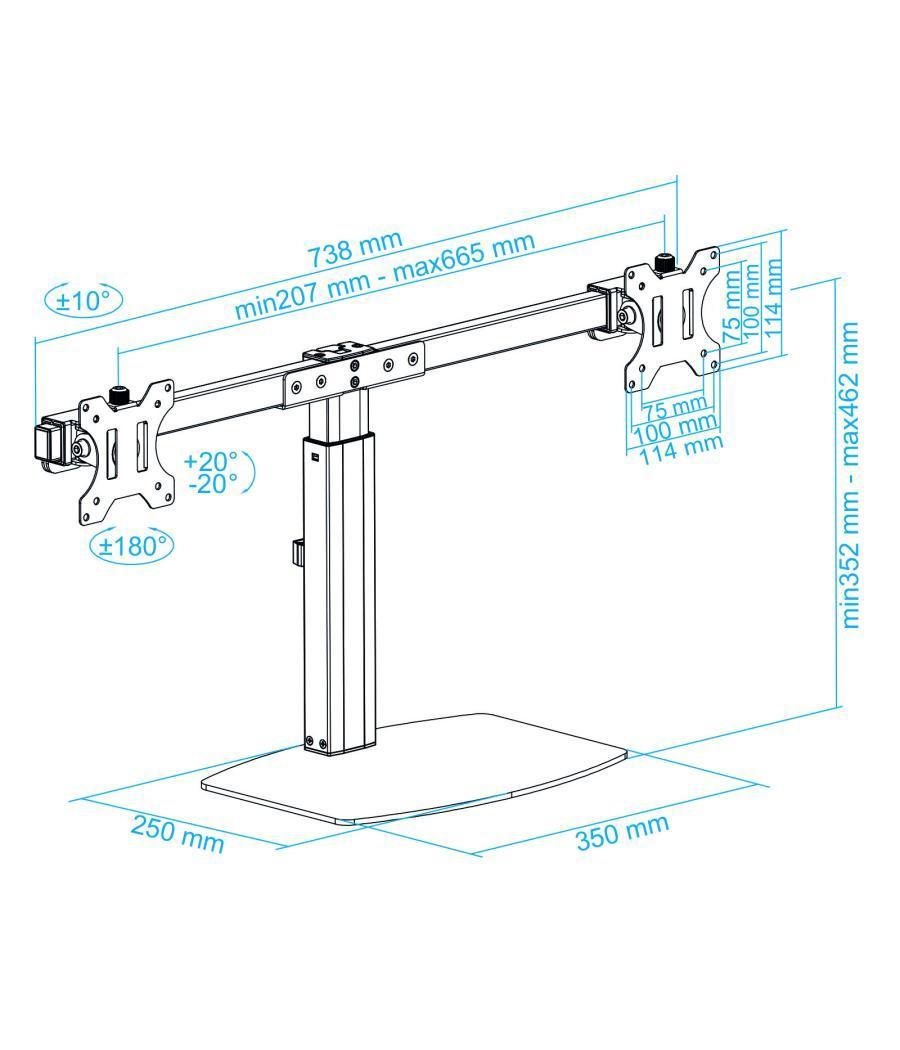 Soporte monitor de mesa tooq para 2 pantallas 17pulgadas - 27pulgadas