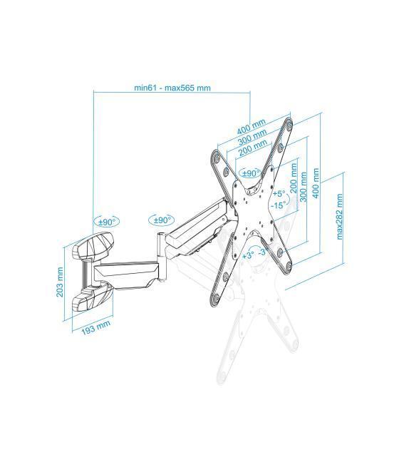 Soporte tv - monitor tooq 23pulgadas - 55pulgadas giratorio - inclinable negro vesa max 400x400 - inclinable 5º - 15º - girable 