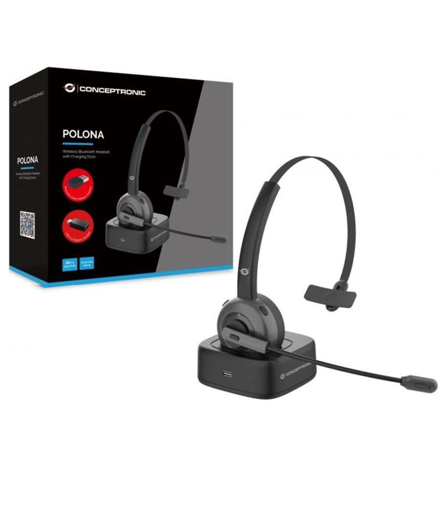 Auricular conceptronic bluetooth polona03bda con base de carga headset mono