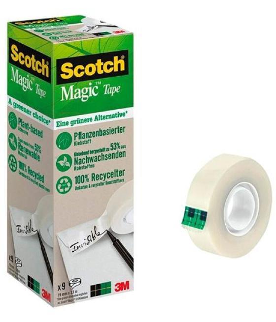 Scotch magic cinta adhesiva invisible ecológica rollo 19mm x 33m caja 9u