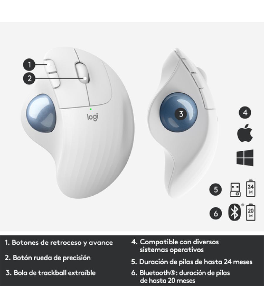 Logitech ERGO M575 ratón mano derecha RF inalámbrica + Bluetooth Trackball 2000 DPI