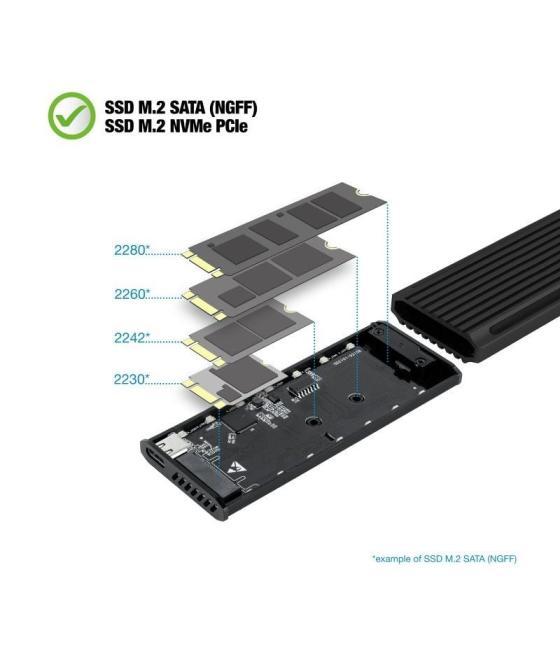 Caja externa para disco ssd m.2 nvme tooq tqe-2222b/ usb 3.1 gen2/ sin tornillos