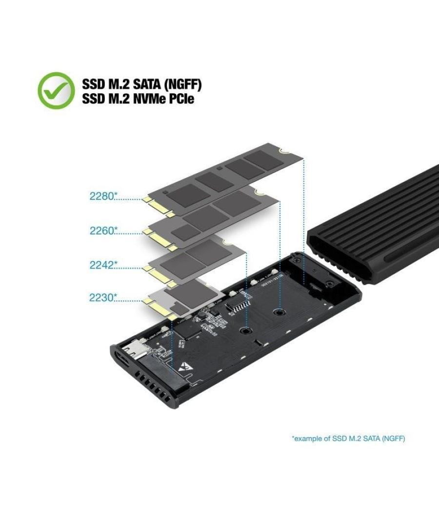 Caja externa para disco ssd m.2 nvme tooq tqe-2222b/ usb 3.1 gen2/ sin tornillos