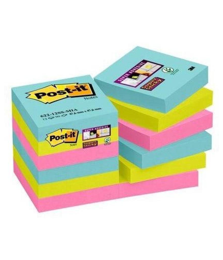 Post-it notas adhesivas super sticky 3 colores lugares cosmic 47,6x47,6 -12 blocs-