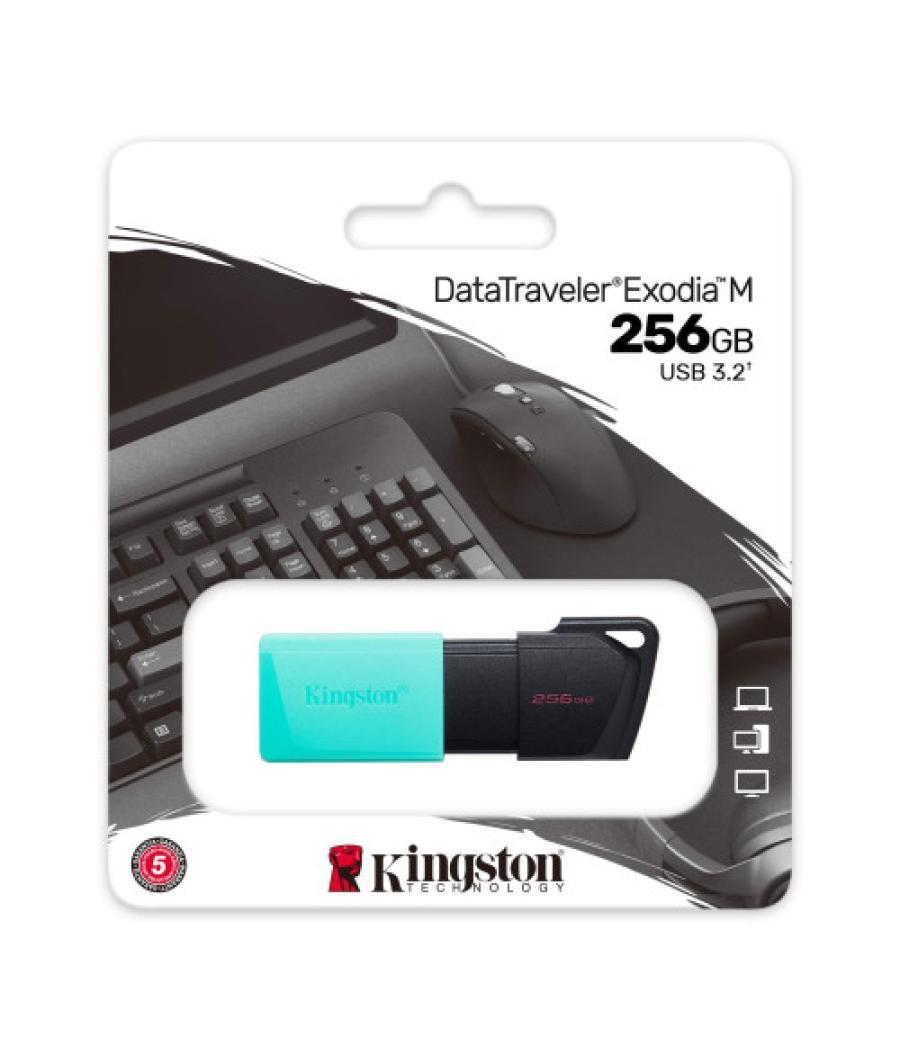 Kingston technology datatraveler exodia m unidad flash usb 256 gb usb tipo a 3.2 gen 1 (3.1 gen 1) negro, turquesa