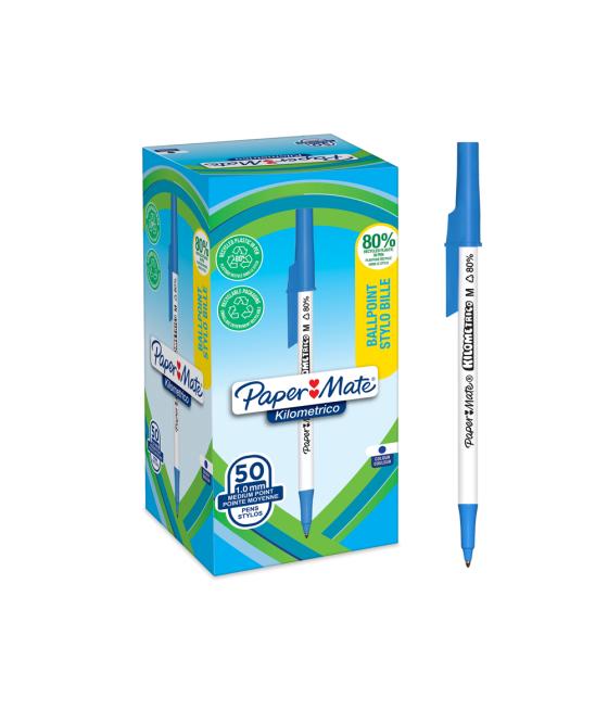 Bolígrafo paper mate kilometrico punta 1 mm plástico reciclado 80% color azul