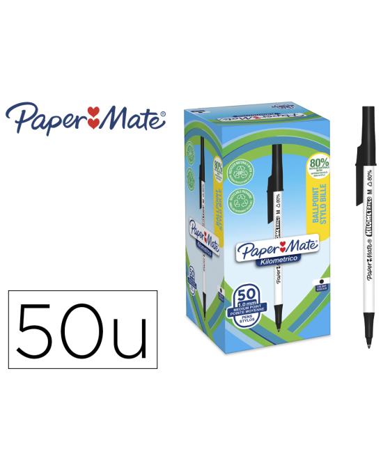 Bolígrafo paper mate kilometrico punta 1 mm plástico reciclado 80% color negro