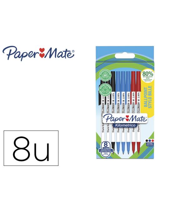 Bolígrafo paper mate kilometrico punta 1 mm plástico reciclado 80% blister de 3 negros / 3