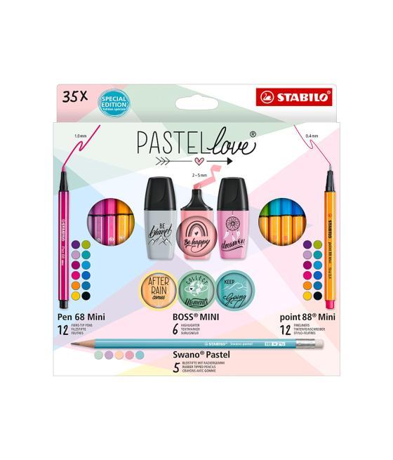 Set stabilo pastel love mini world pen 68 / point 88 / boss / swano 35 unidades surtidas