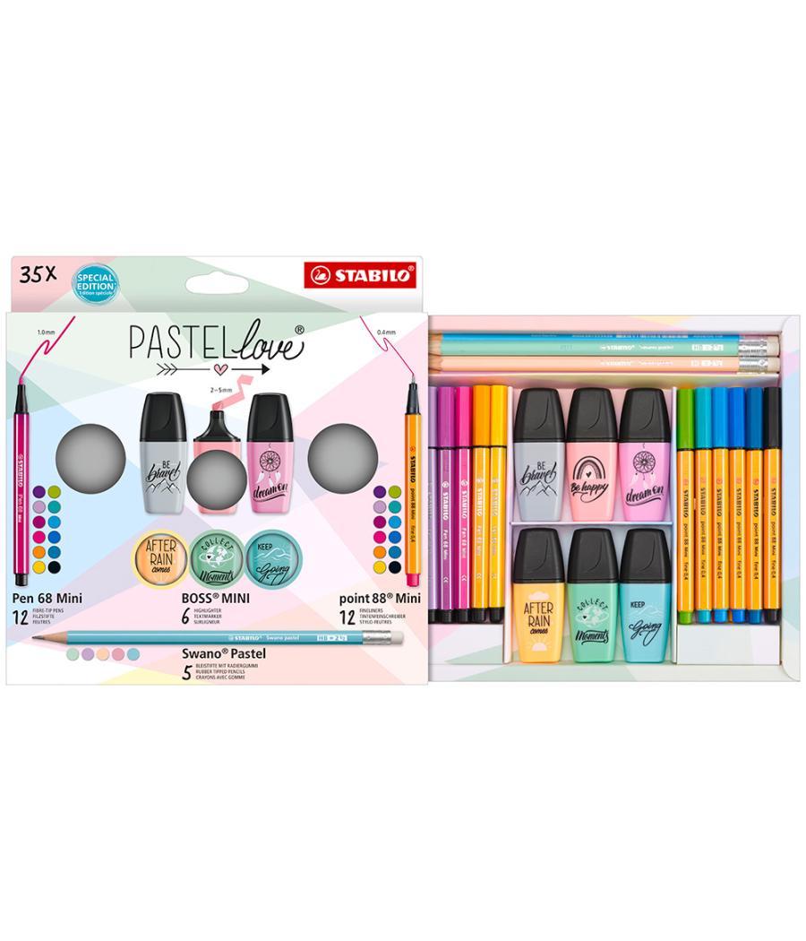 Set stabilo pastel love mini world pen 68 / point 88 / boss / swano 35 unidades surtidas