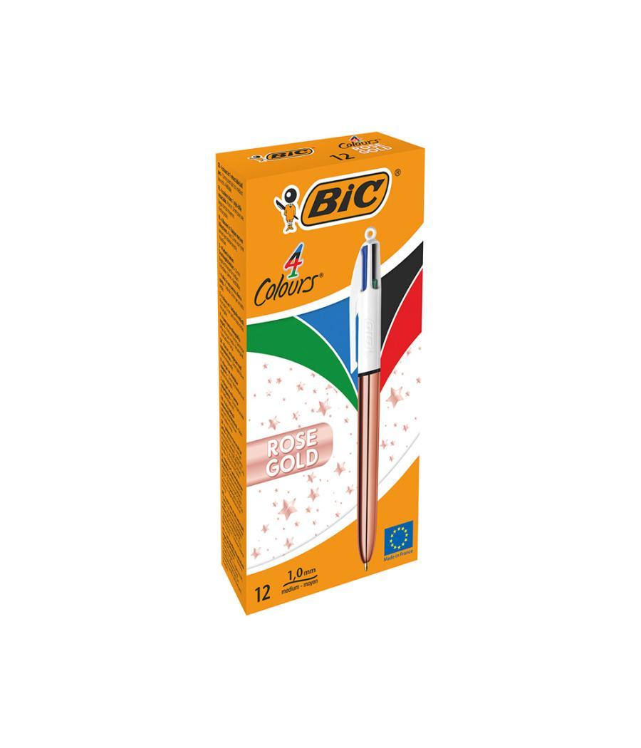 Bolígrafo bic cuatro colores shine oro rosa punta de 1 mm