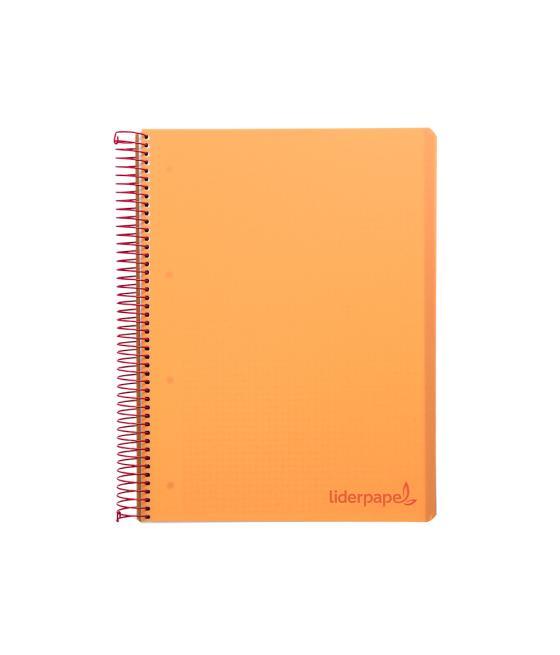 Cuaderno espiral liderpapel a5 micro wonder tapa plástico 120h 90g cuadro 5mm 5 bandas 6 taladros color naranja