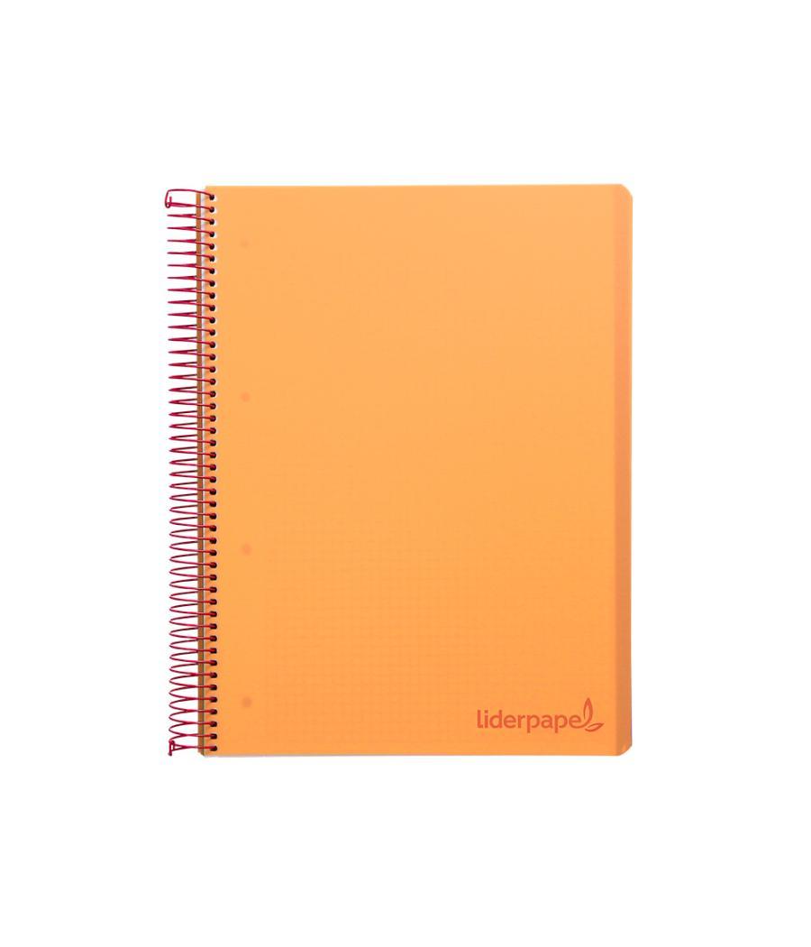 Cuaderno espiral liderpapel a5 micro wonder tapa plástico 120h 90g cuadro 5mm 5 bandas 6 taladros color naranja