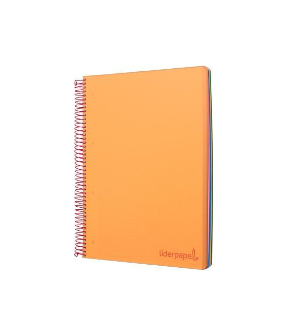 Cuaderno espiral liderpapel a5 micro wonder tapa plástico 120h 90g cuadro 5mm 5 bandas 6 taladros color naranja