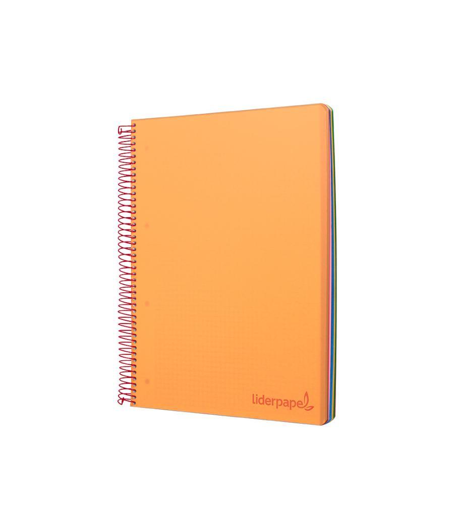 Cuaderno espiral liderpapel a5 micro wonder tapa plástico 120h 90g cuadro 5mm 5 bandas 6 taladros color naranja