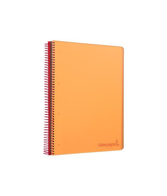 Cuaderno espiral liderpapel a5 micro wonder tapa plástico 120h 90g cuadro 5mm 5 bandas 6 taladros color naranja