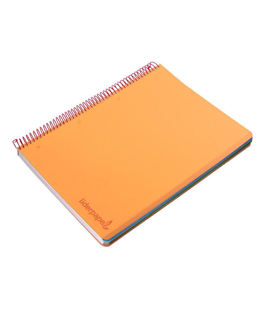 Cuaderno espiral liderpapel a5 micro wonder tapa plástico 120h 90g cuadro 5mm 5 bandas 6 taladros color naranja