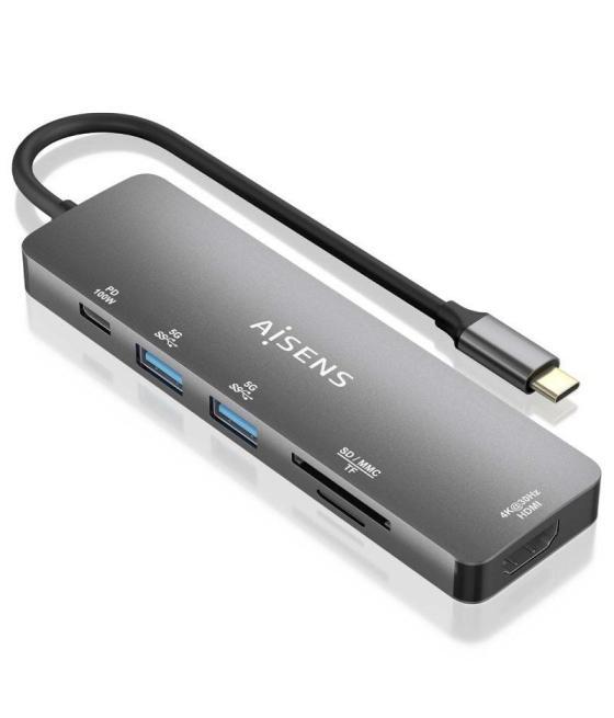 Docking usb tipo-c aisens asuc-6p016-gr/ 1xhdmi/ 2xusb/ 1xlector tarjetas/ 1xusb tipo-c pd/ gris