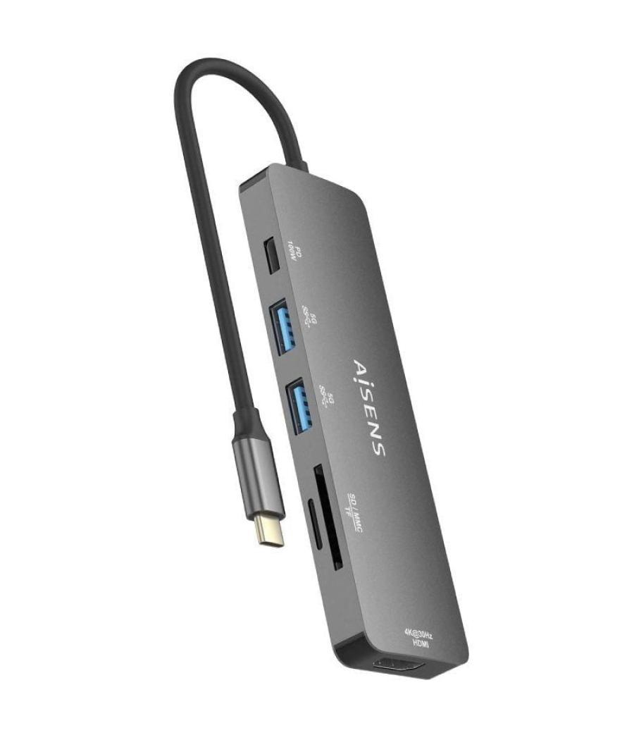 Docking usb tipo-c aisens asuc-6p016-gr/ 1xhdmi/ 2xusb/ 1xlector tarjetas/ 1xusb tipo-c pd/ gris
