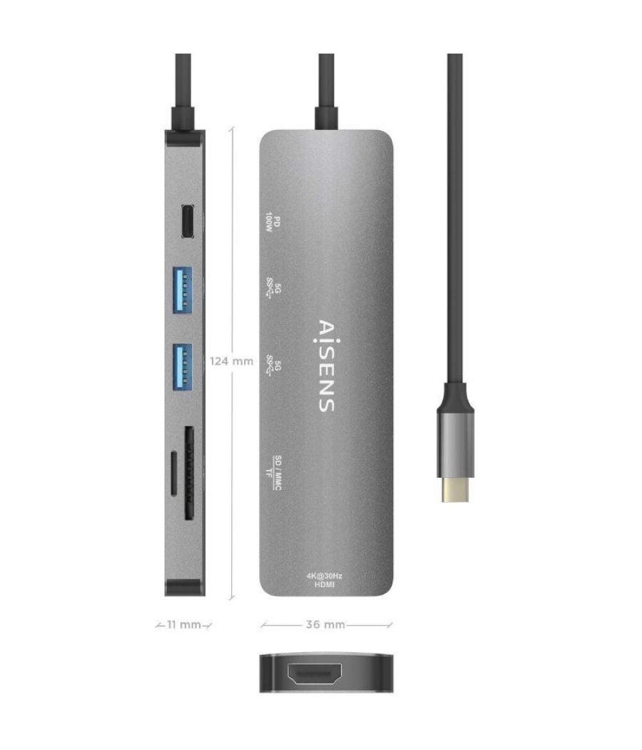 Docking usb tipo-c aisens asuc-6p016-gr/ 1xhdmi/ 2xusb/ 1xlector tarjetas/ 1xusb tipo-c pd/ gris