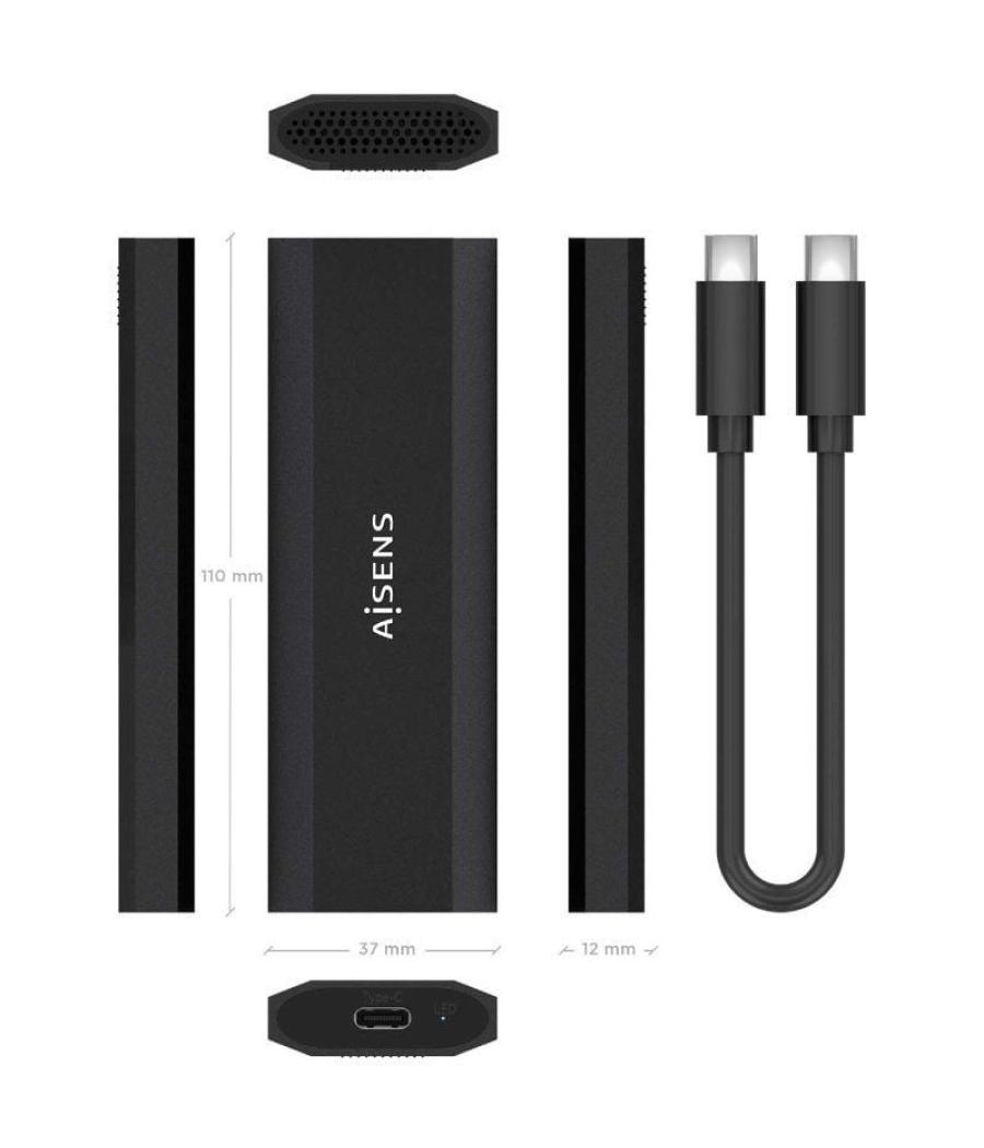 Caja externa para disco ssd m.2 ngff aisens asm2-028b/ usb 3.2/ sin tornillos