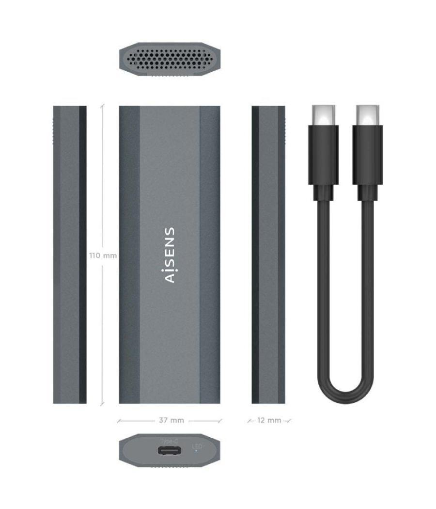 Caja externa para disco ssd m.2 ngff aisens asm2-029gr/ usb 3.2/ sin tornillos