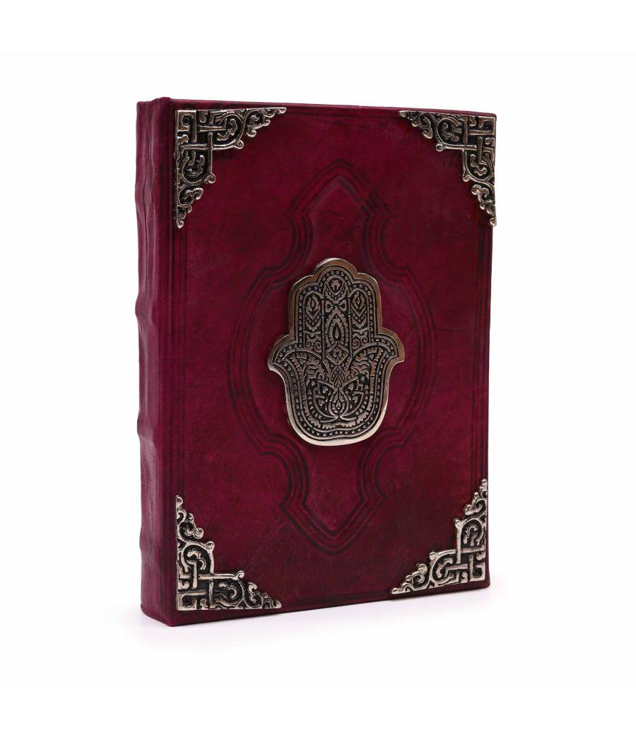 Libro Bronceado Rojo Fuerte - Decoracion Hamsa de zinc - 200 pag con bordes de cubierta - 26x18cm