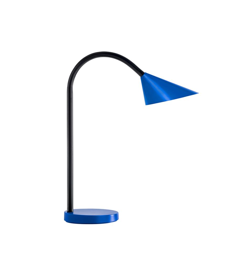 Lampara de escritorio unilux sol led 4w brazo flexible abs y metal azul base 14 cm diametro