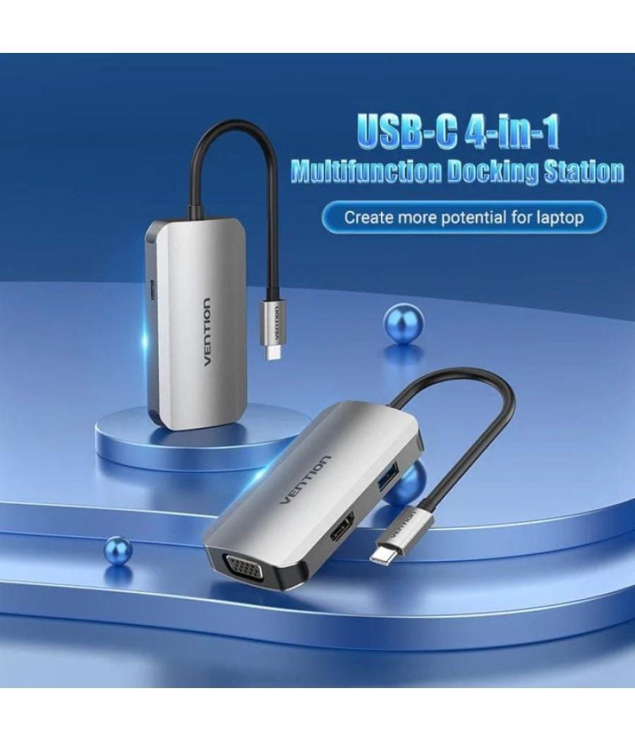 Docking usb tipo-c vention toahb/ 1xhdmi/ 1xvga/ 1xusb/ 1xusb tipo-c pd/ gris