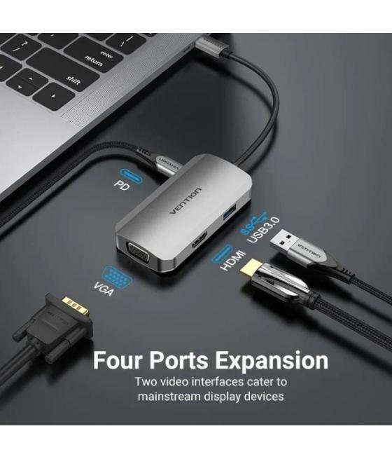 Docking usb tipo-c vention toahb/ 1xhdmi/ 1xvga/ 1xusb/ 1xusb tipo-c pd/ gris