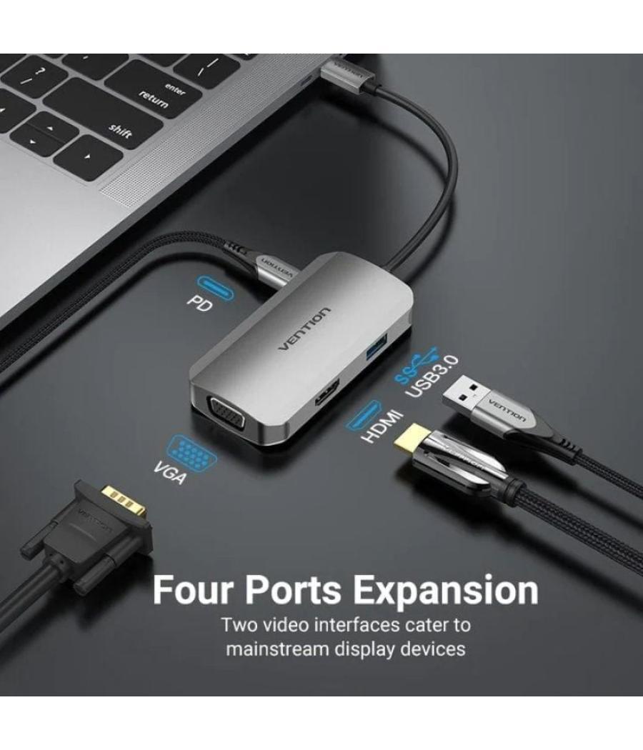 Docking usb tipo-c vention toahb/ 1xhdmi/ 1xvga/ 1xusb/ 1xusb tipo-c pd/ gris