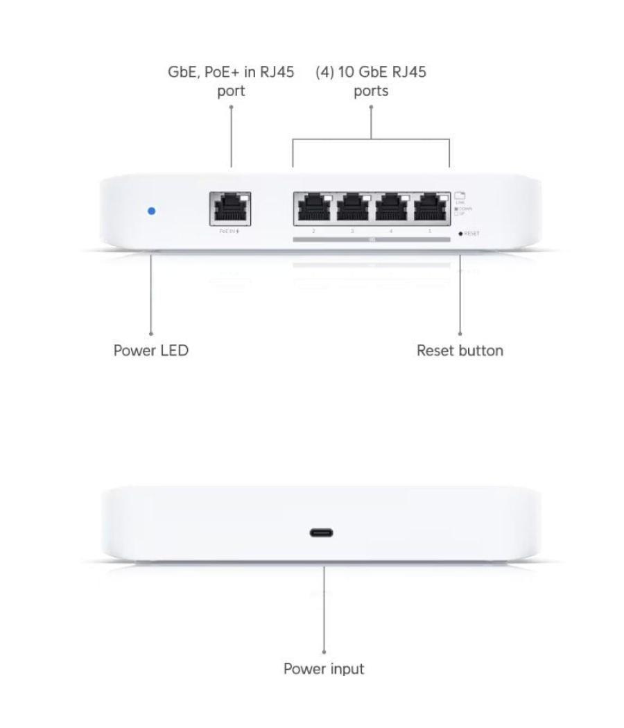 Switch ubiquiti usw-flex-xg/ 5 puertos/ rj45 10gbe poe in