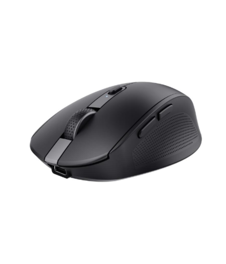 Mouse trust wireless y bluetooth ozaa 24819 negro recargable- sensor optico - 6 botones - 800/1600/3200dpi - receptor usb-a/usb-