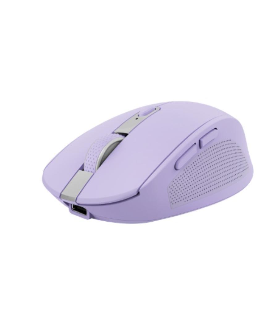 Mouse trust wireless y bluetooth ozaa 25384 morado recargable- sensor optico - 6 botones - 800/1600/3200dpi - receptor usb-a/usb