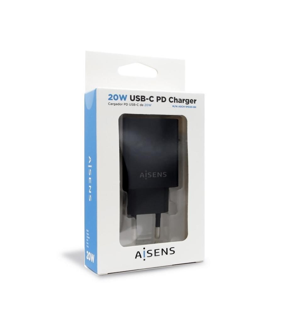 Aisens cargador usb-c pd3.0 1 puerto 1xusb-c 20w, negro