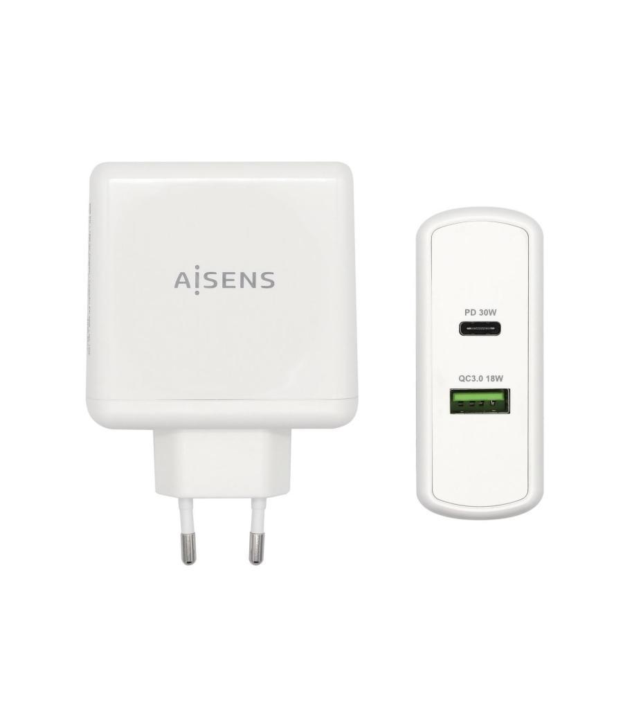 Aisens cargador 57w, 1xusb-c pd3.0 45w, 1xusb-a 5v/2.4a 12w, blanco